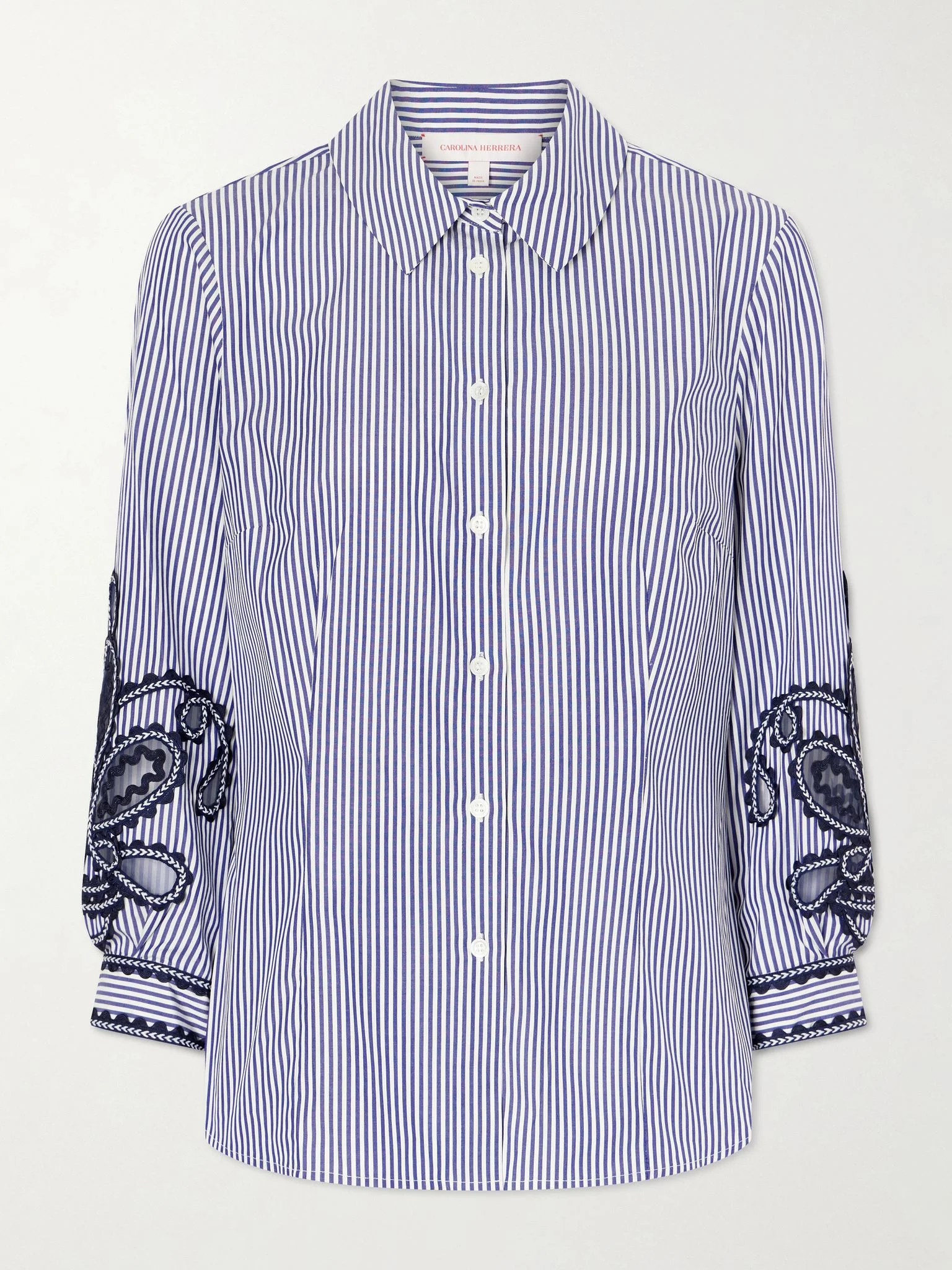 Embroidered striped cotton-poplin shirt Blue - 1