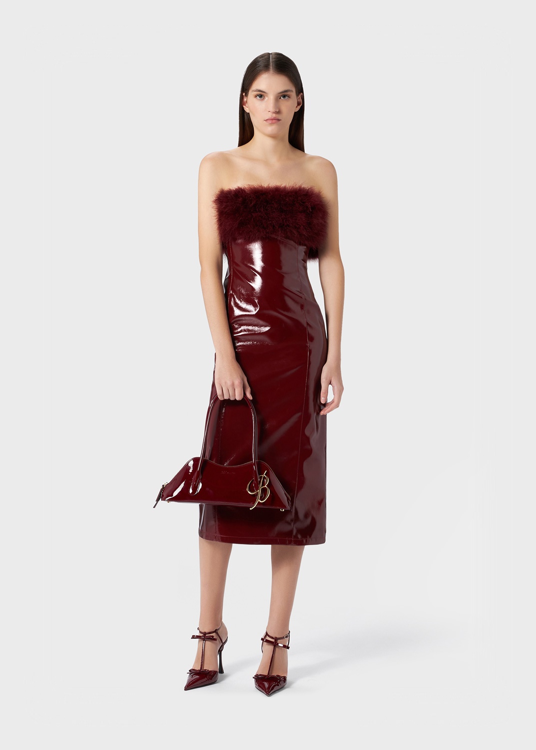 PATENT MIDI DRESS WITH MARABOU FEATHERS - 2