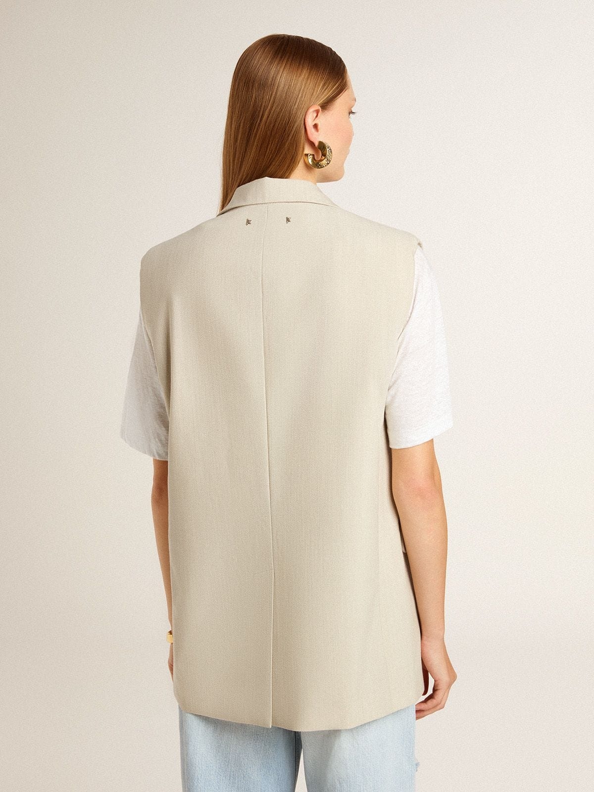 Women's khaki wool blend vest jacket - 4