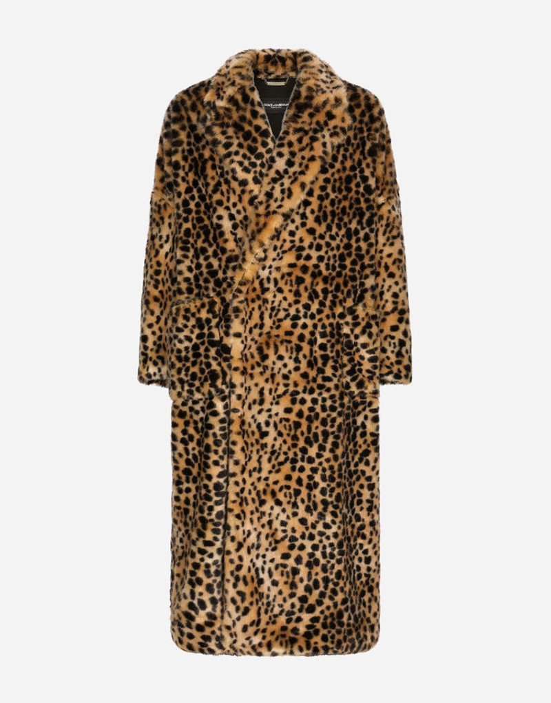 Single-breasted faux fur coat with leopard design 1