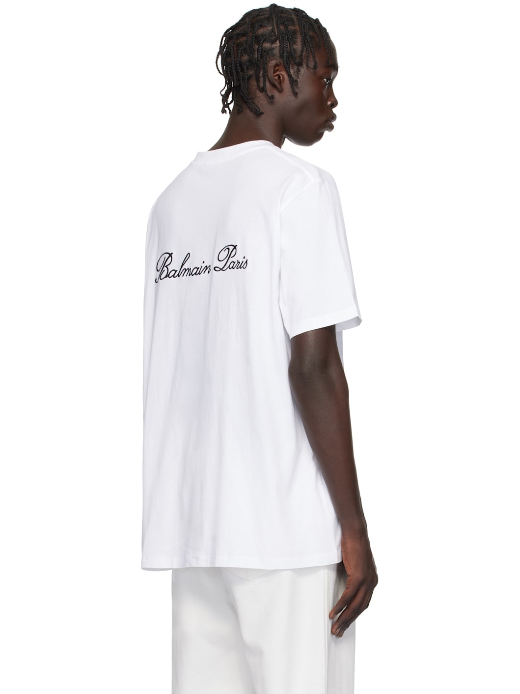 White Loose 'Balmain' Signature Embroidery T-shirt - 3