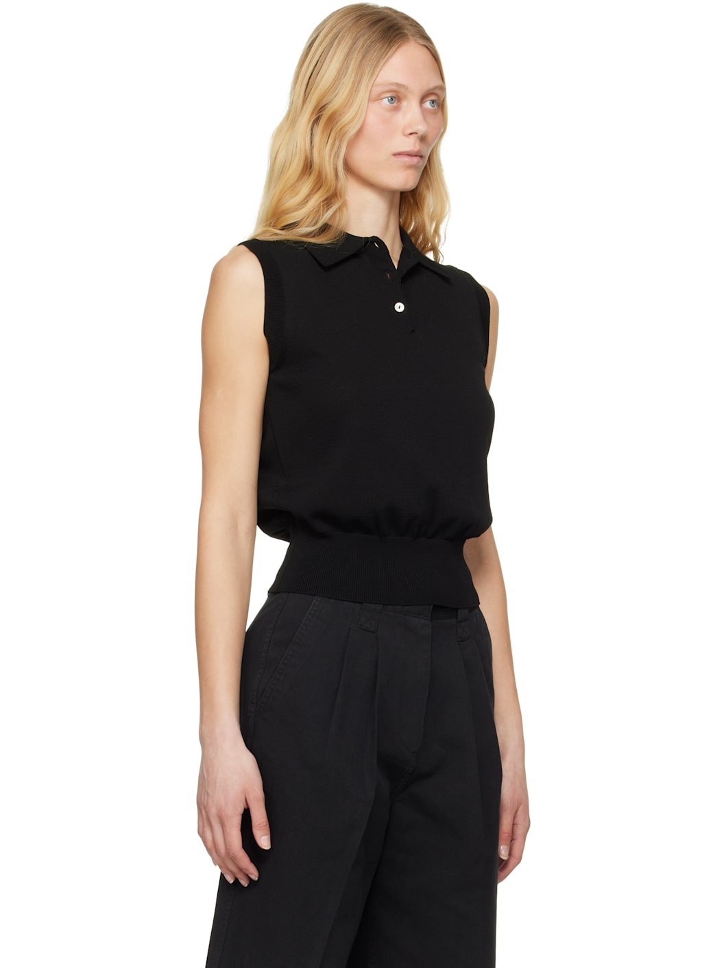 Black Knit Sleeveless Polo - 2