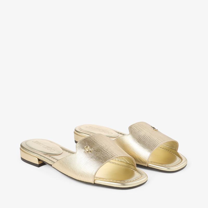 Dina Flat Gold Soft Metallic Lizard Printed Leather Flats 2