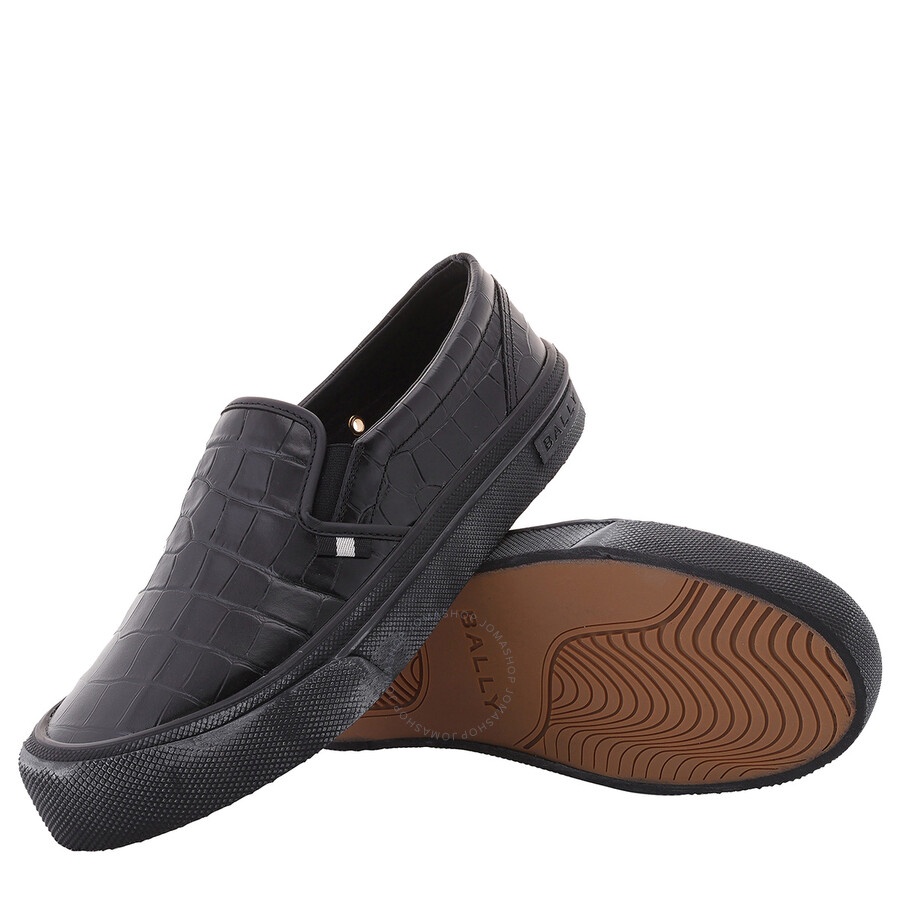 Bally - Open Box - Bally Black Leory-Croc Embossed Slip-On Sneakers, Brand Size 40 ( US Size 7 ) - 2