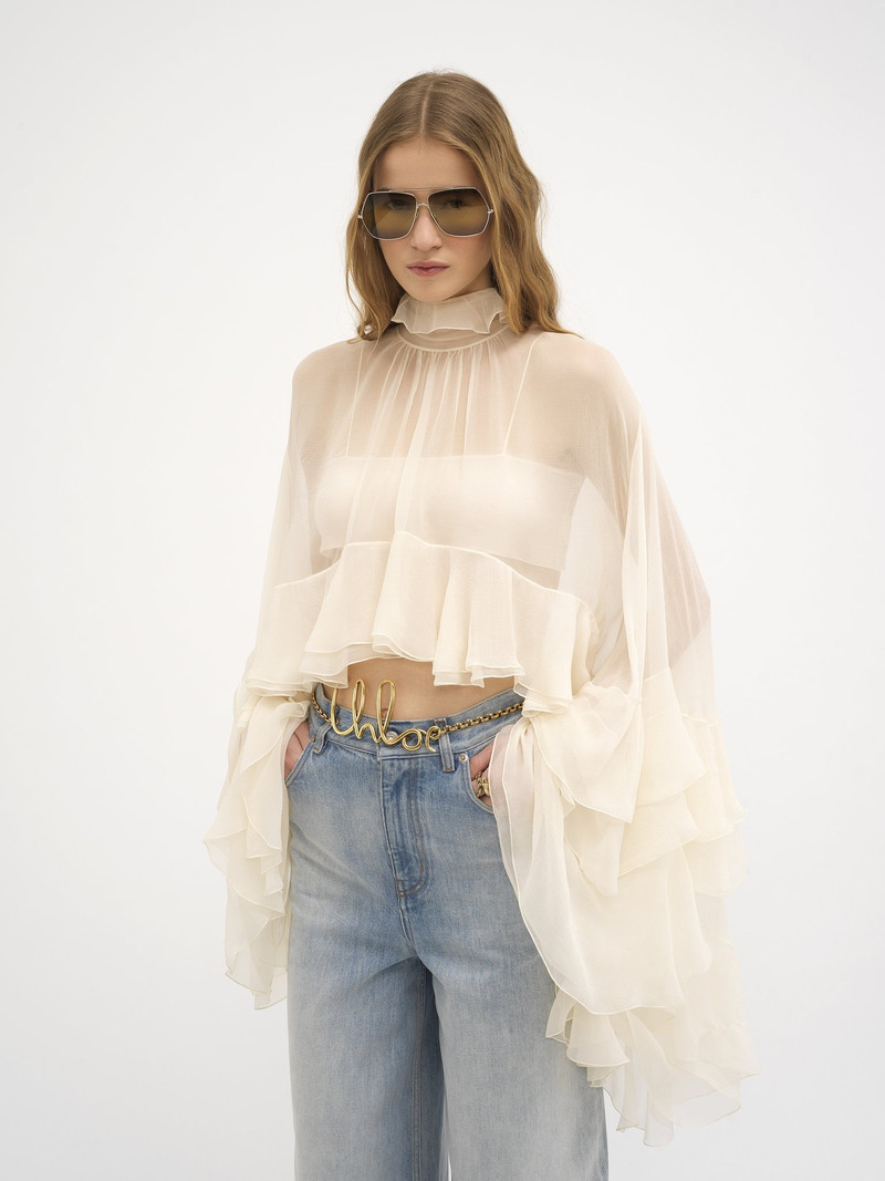HIGH-LOW RUFFLE TOP IN SILK MOUSSELINE 4