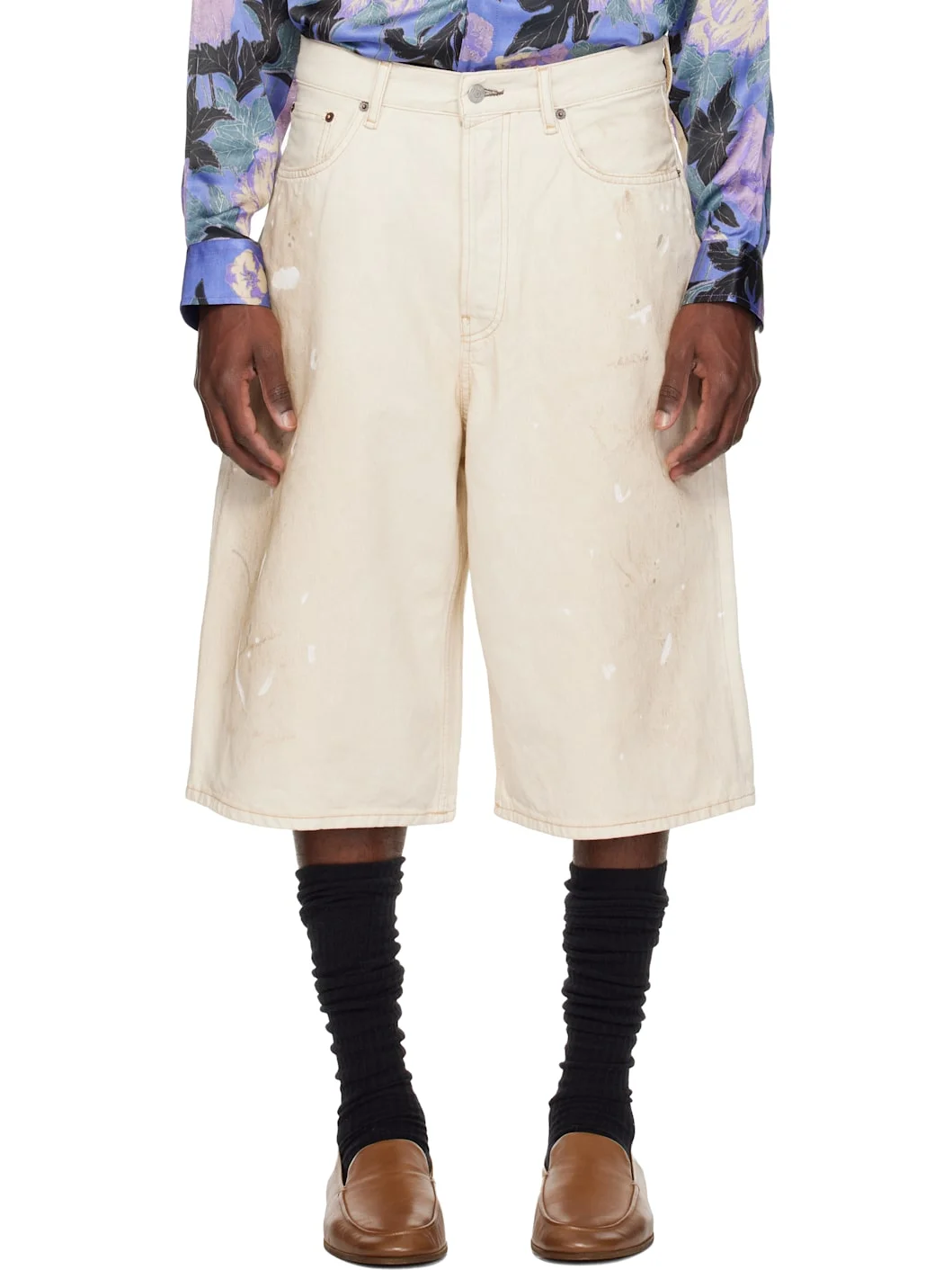 Off-White Distressed Denim Shorts - 1