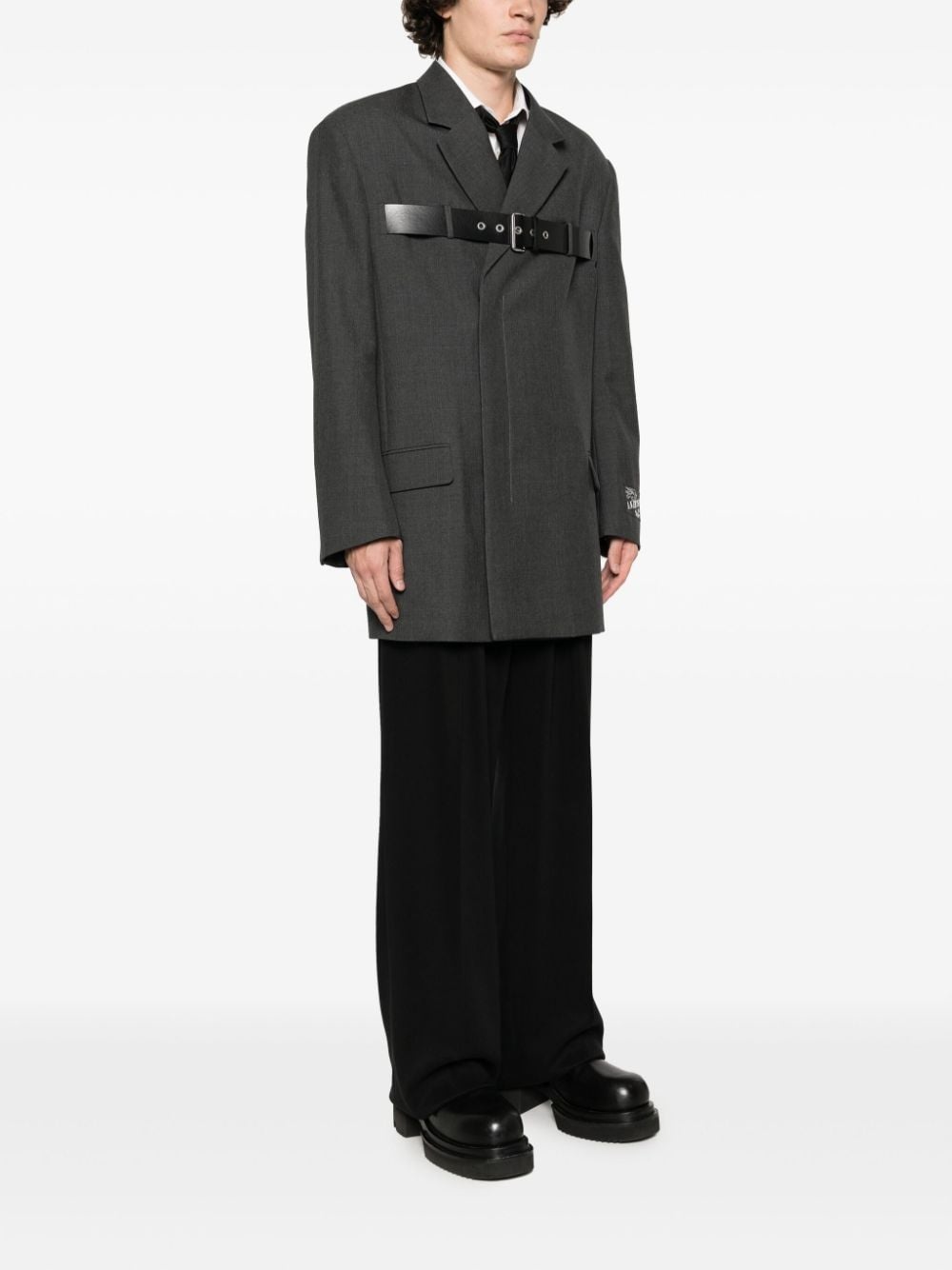 belted-detail virgin-wool blazer - 4