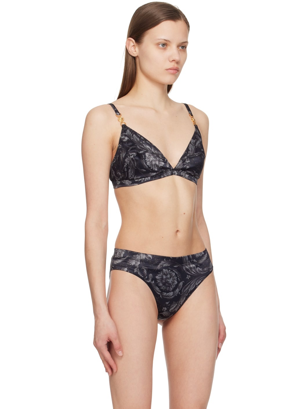 Black & Gray Barocco Bra - 2