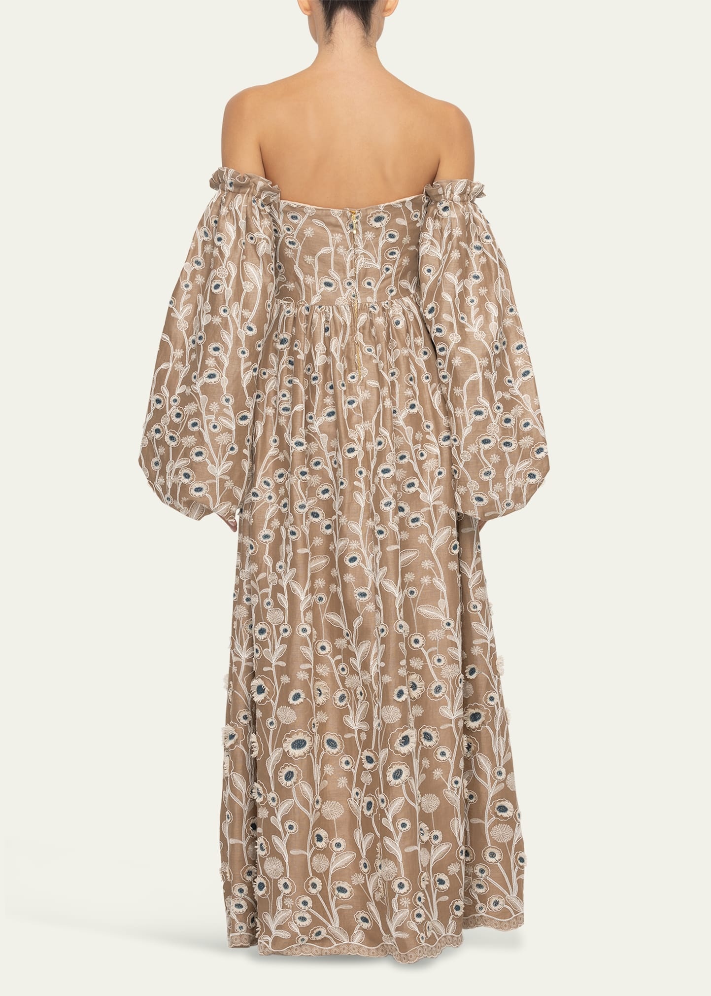 Off-Shoulder Floral Linen Maxi Dress - 3