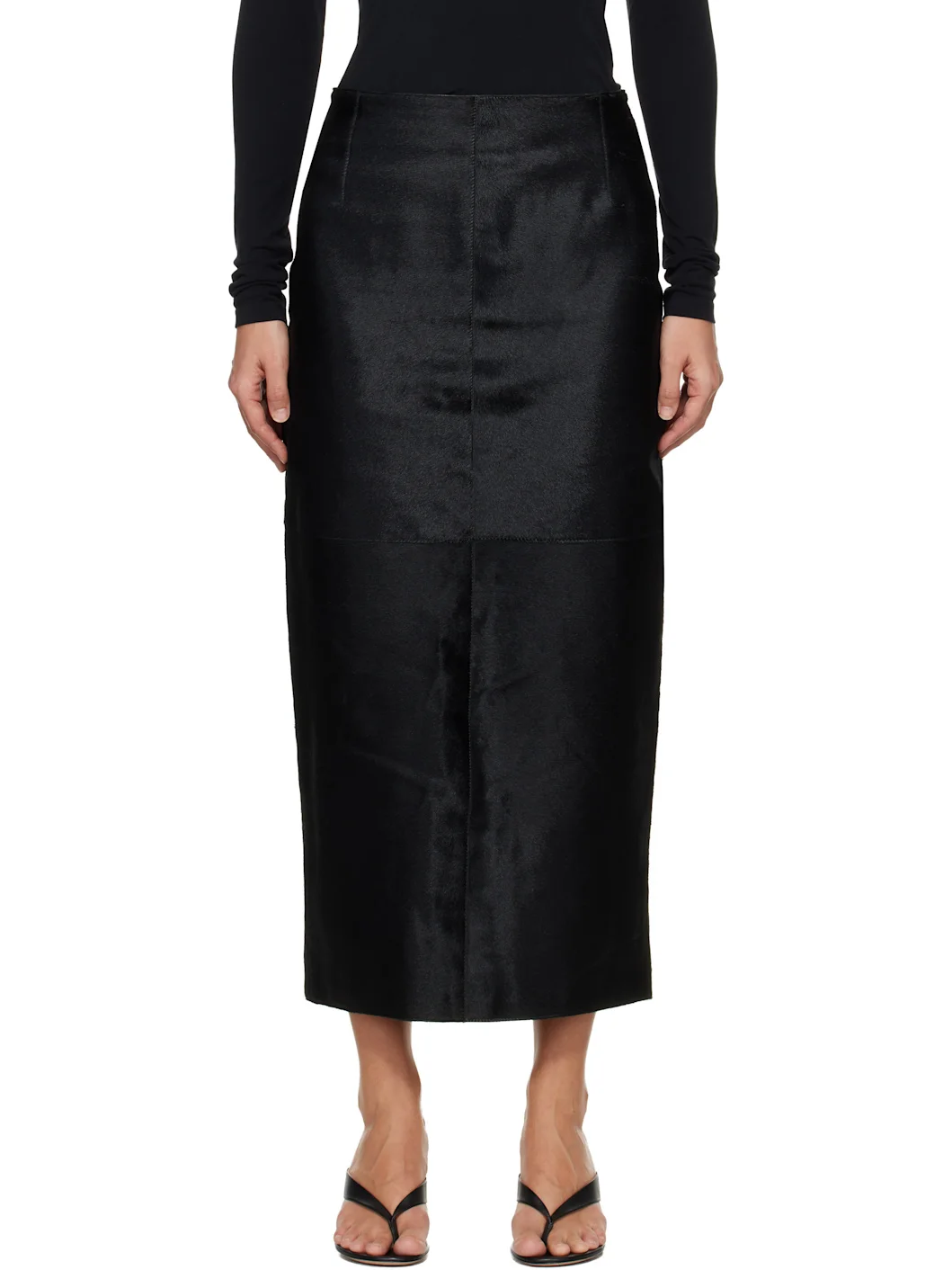 Black Elisse Long Pencil Ponyhair Skirt - 1