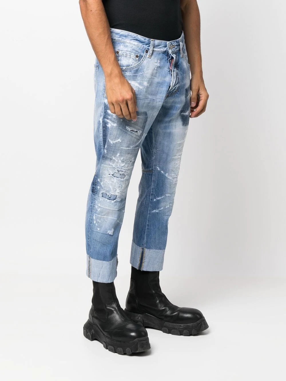 distressed-effect cropped jeans - 3