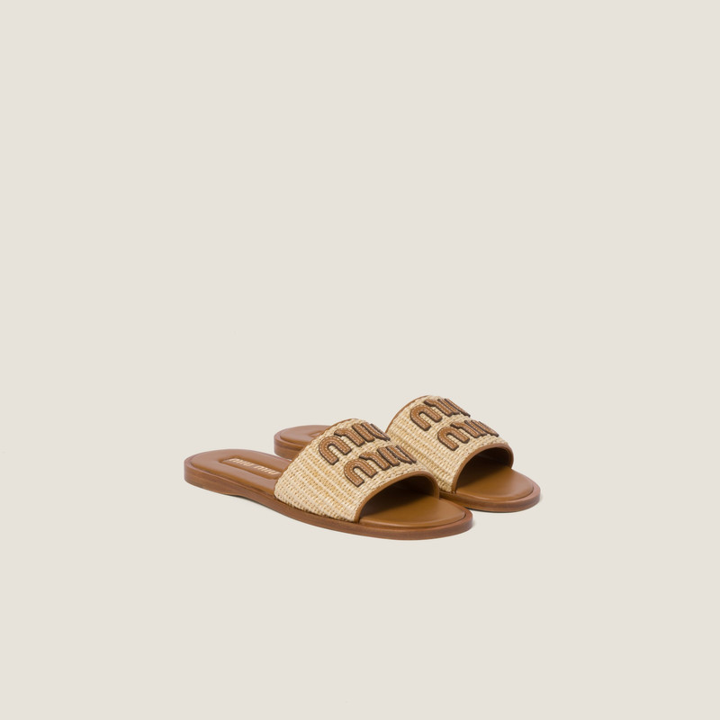Raffia-effect woven fabric slides - 1