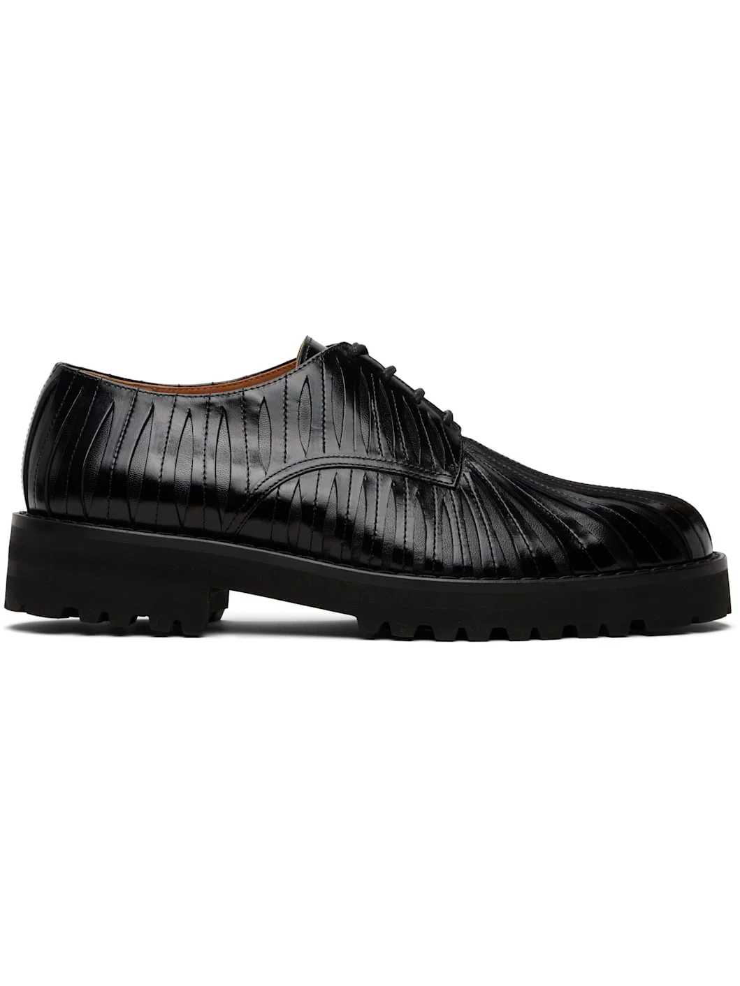 Black Leather Strip Derbys - 1