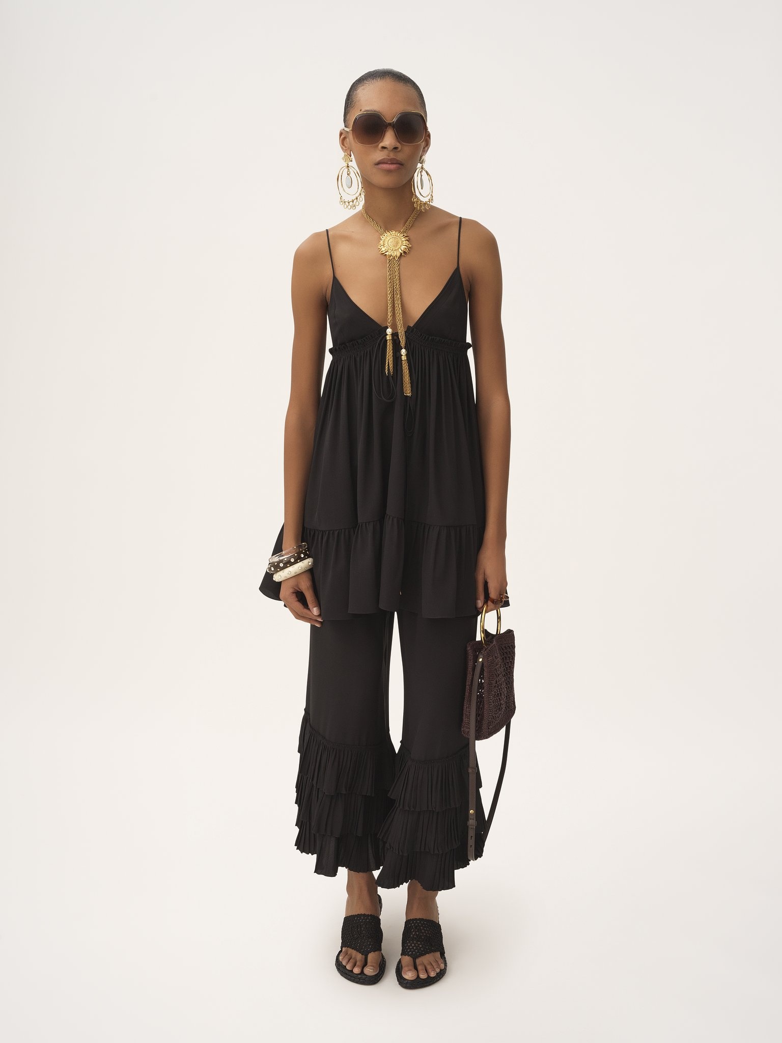 THIN-STRAP GATHERED MINI DRESS IN CRÊPE DE CHINE - 3
