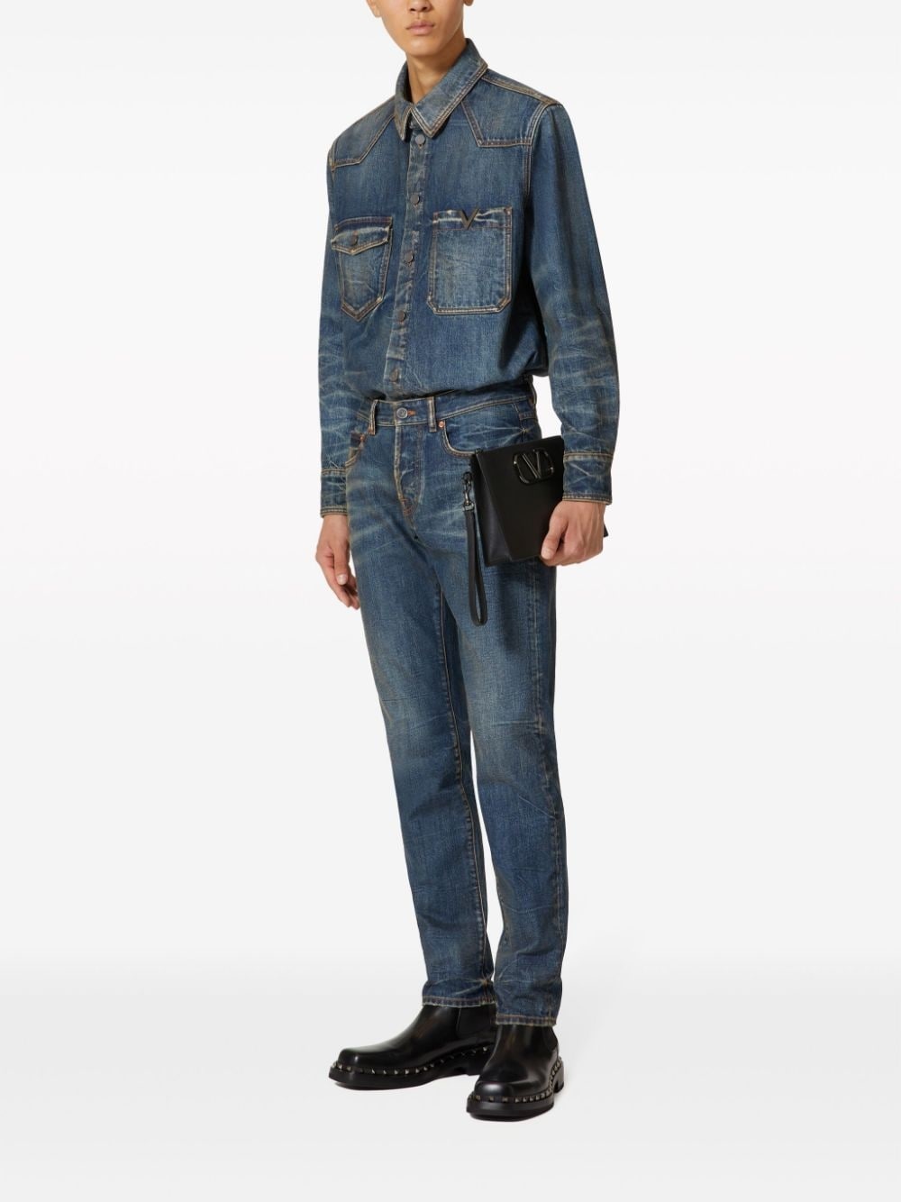 V-detail denim shirt - 2