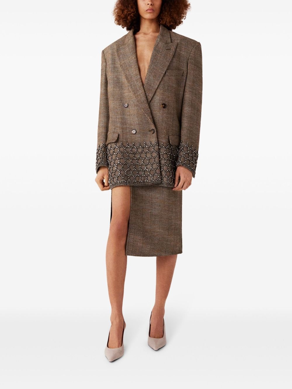 side-slit tweed midi skirt - 2