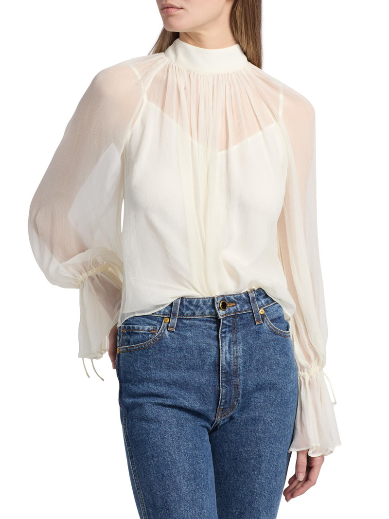 Women's Roux Sheer Shirred Blouse - Ivory 3
