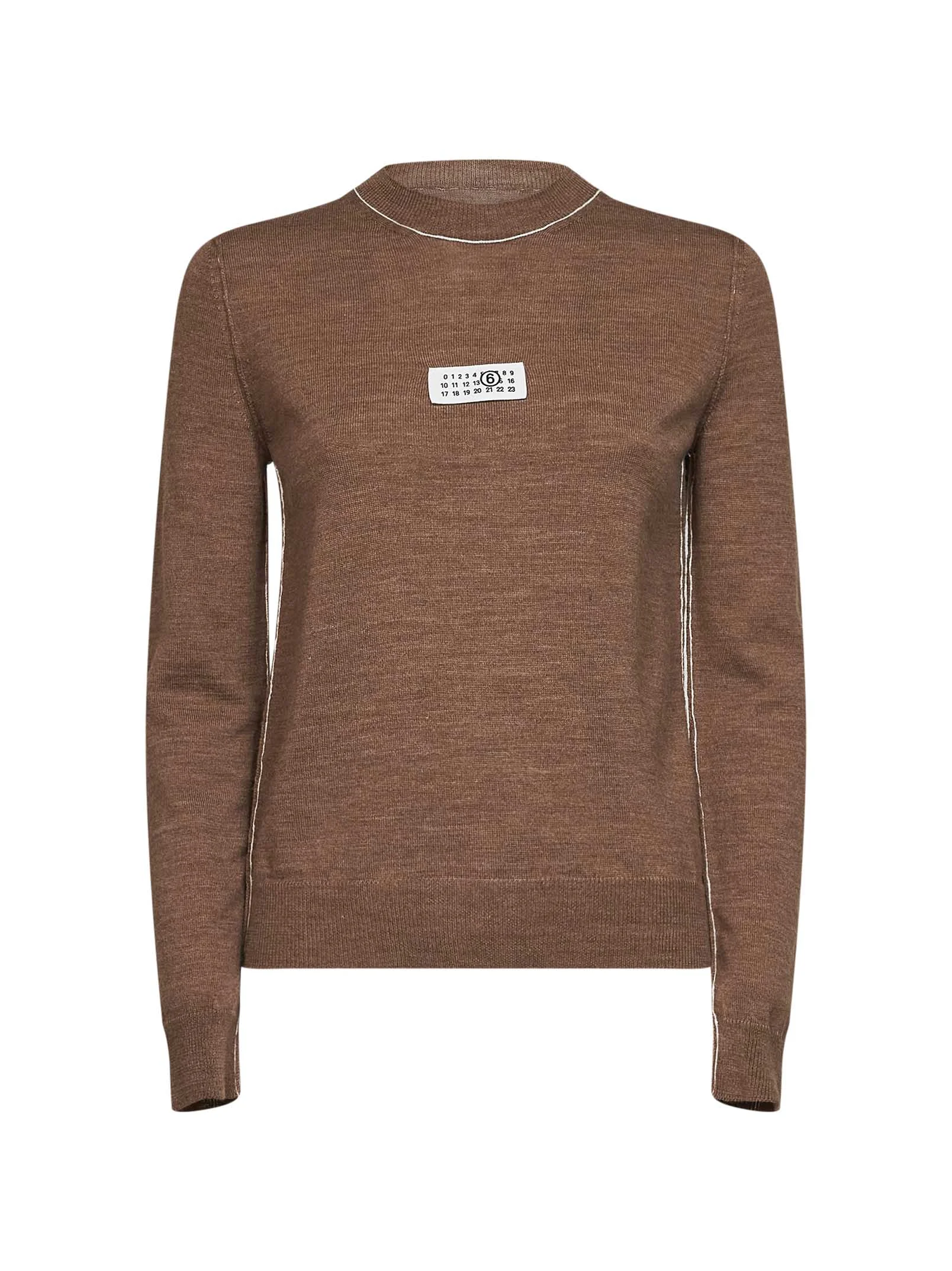 Light brown wool blend sweater with contrasting trims - 1