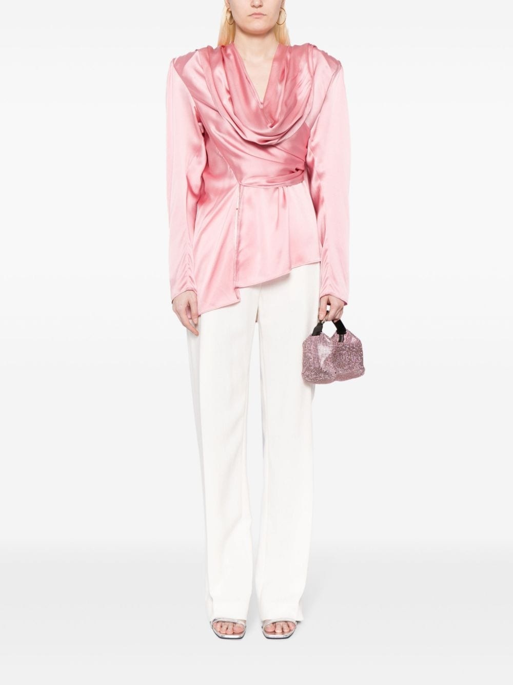 long-sleeve draped silk blouse - 2