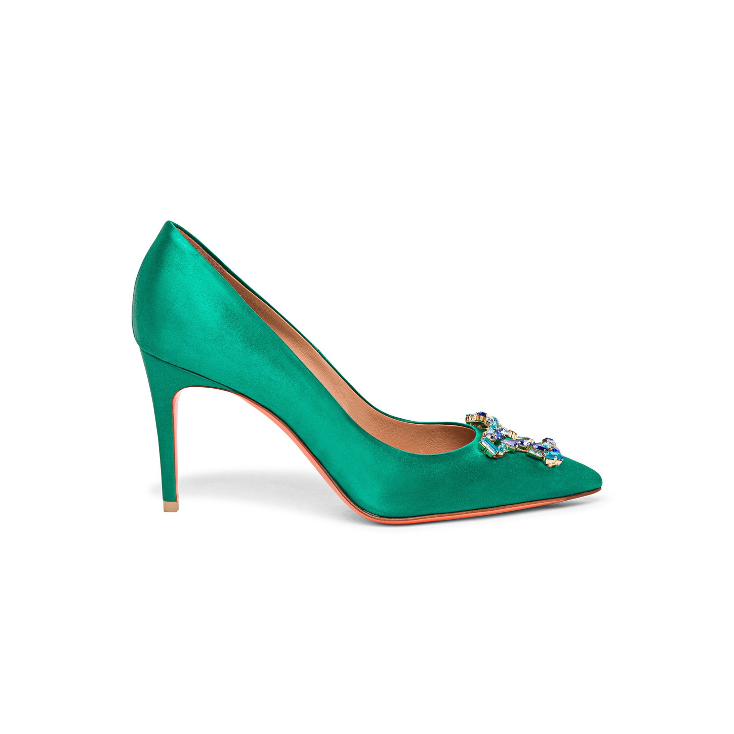 Women's green satin high-heel Santoni Sibille pump - 1