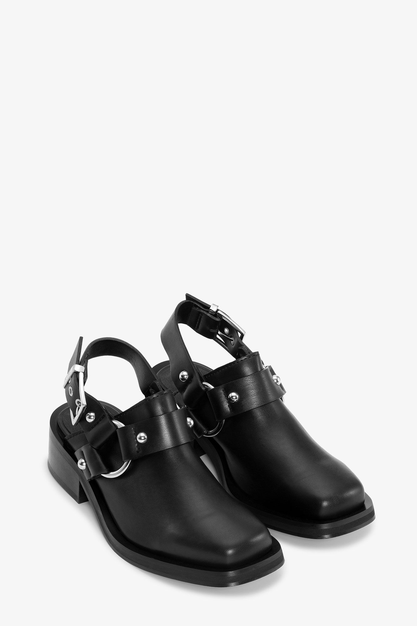 BLACK SLINGBACK BIKER MULES - 2