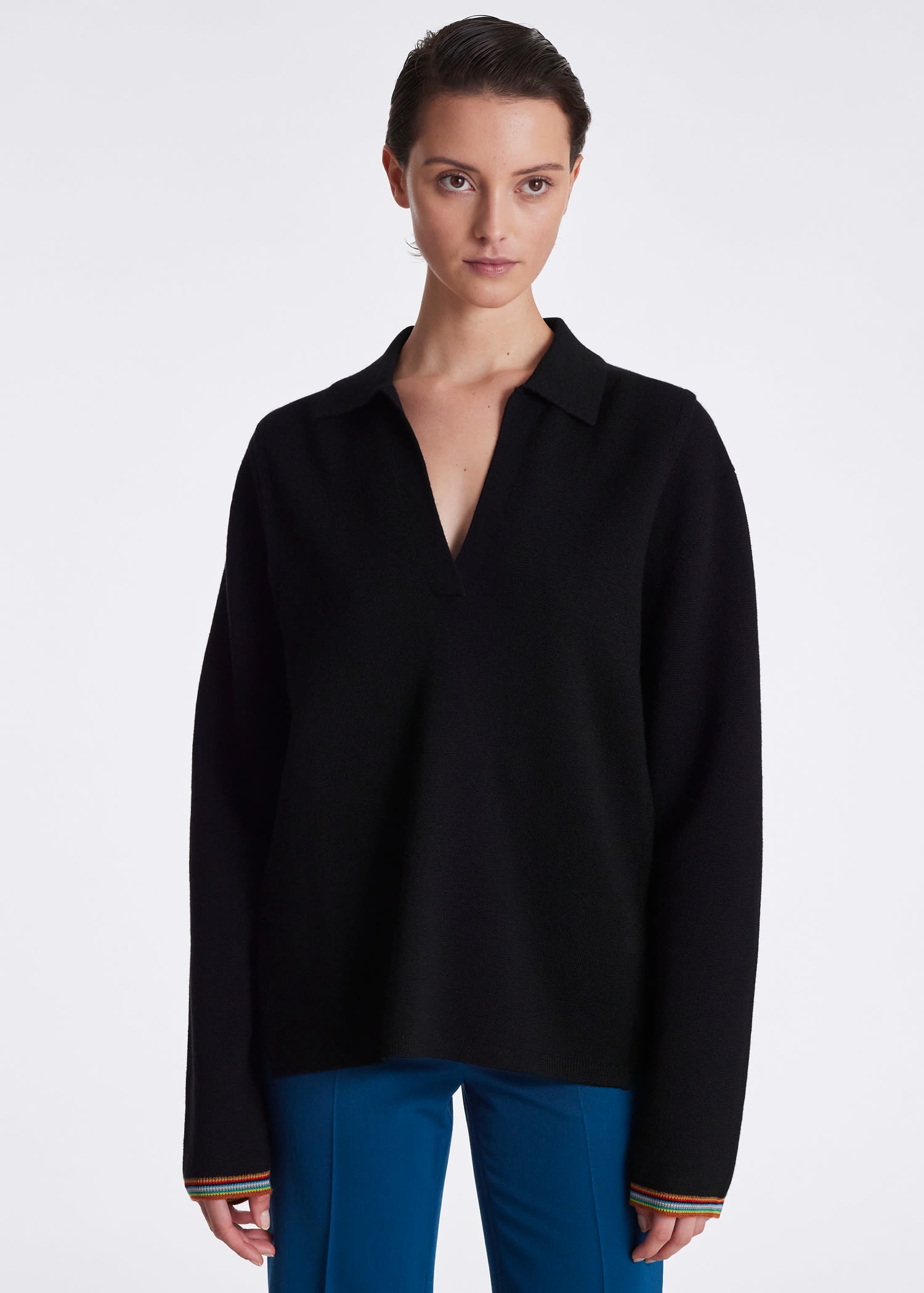 Collared Stripe Cuff Sweater - 4