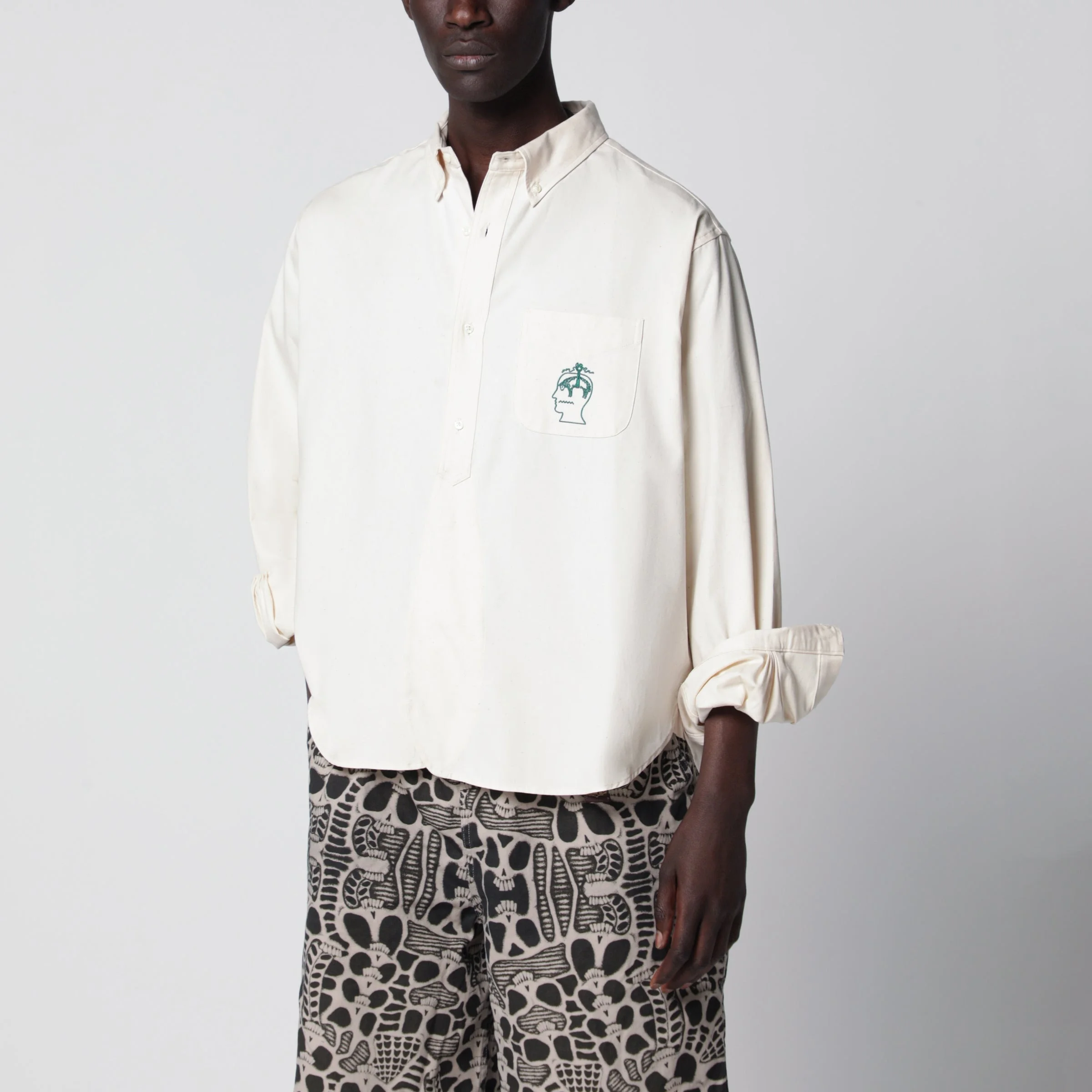 Ivory button-down cotton shirt - 1