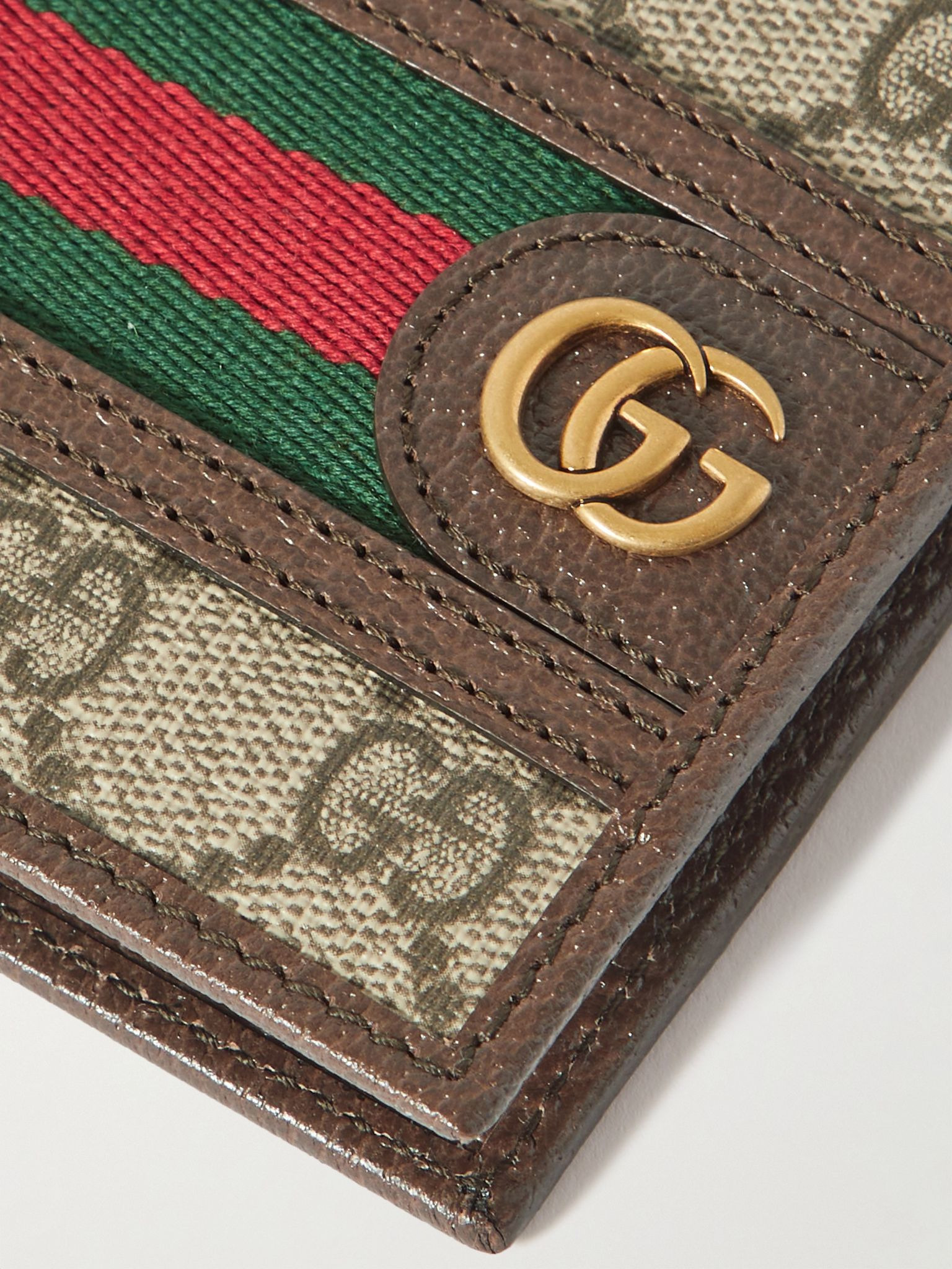 Ophidia Webbing-Trimmed Monogrammed Coated-Canvas and Leather Billfold Wallet Brown - 3