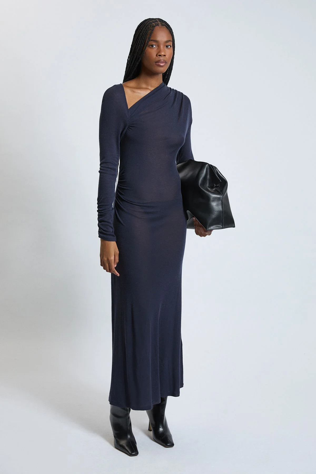 Wool Blend Asymmetric Hem Jersey Dress - 1