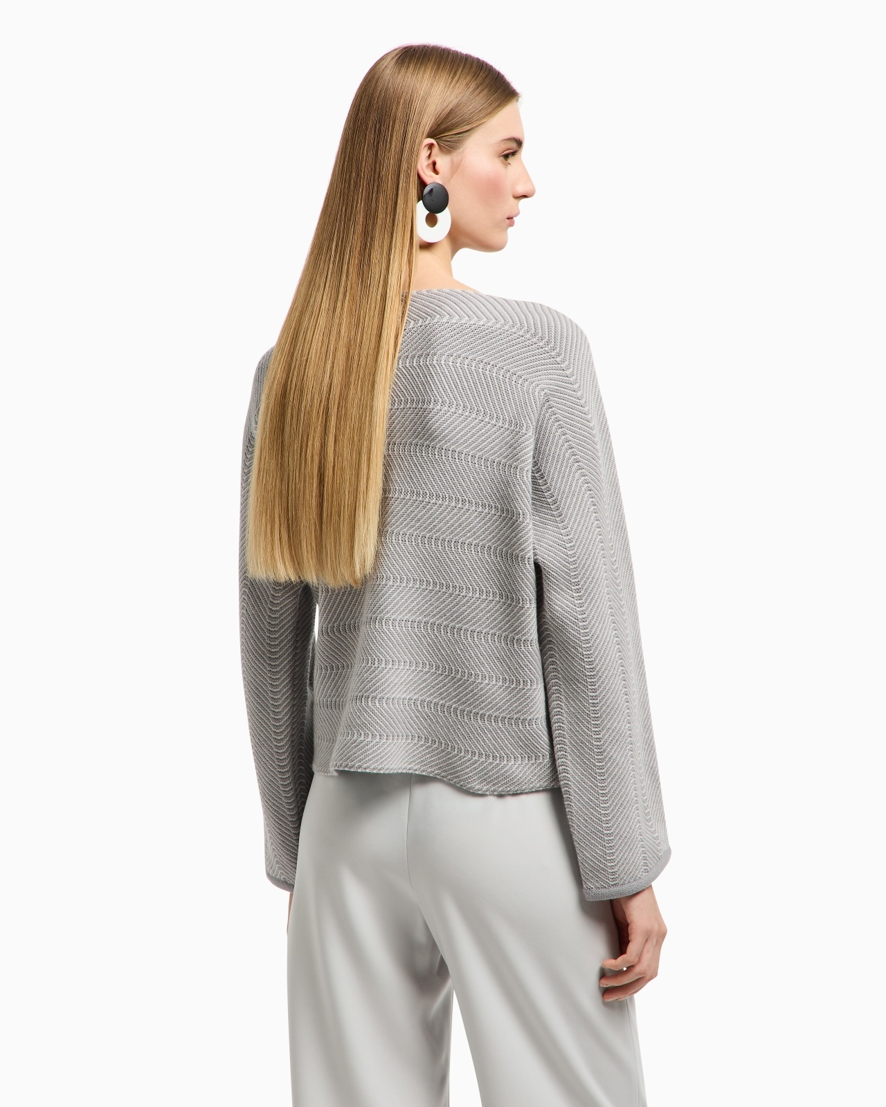 WAVY CHEVRON MOTIF BOAT NECK JUMPER - 3