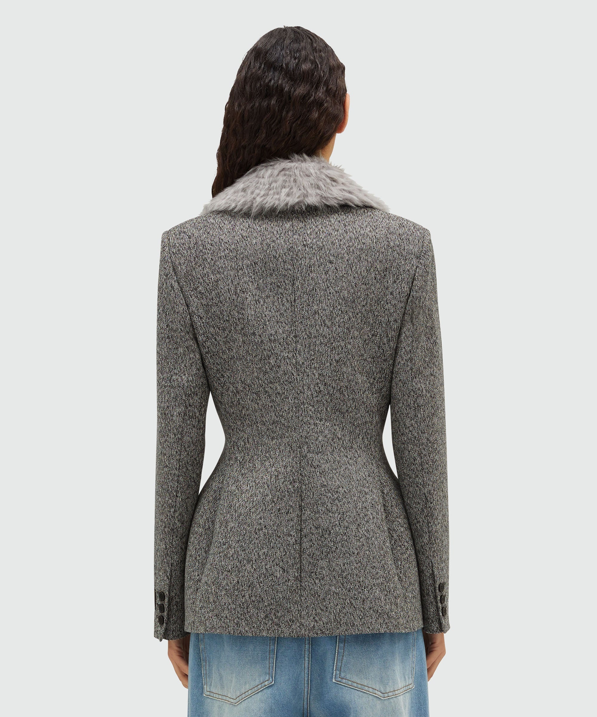 Salt and pepper blended wool jacket with faux-fur - 3
