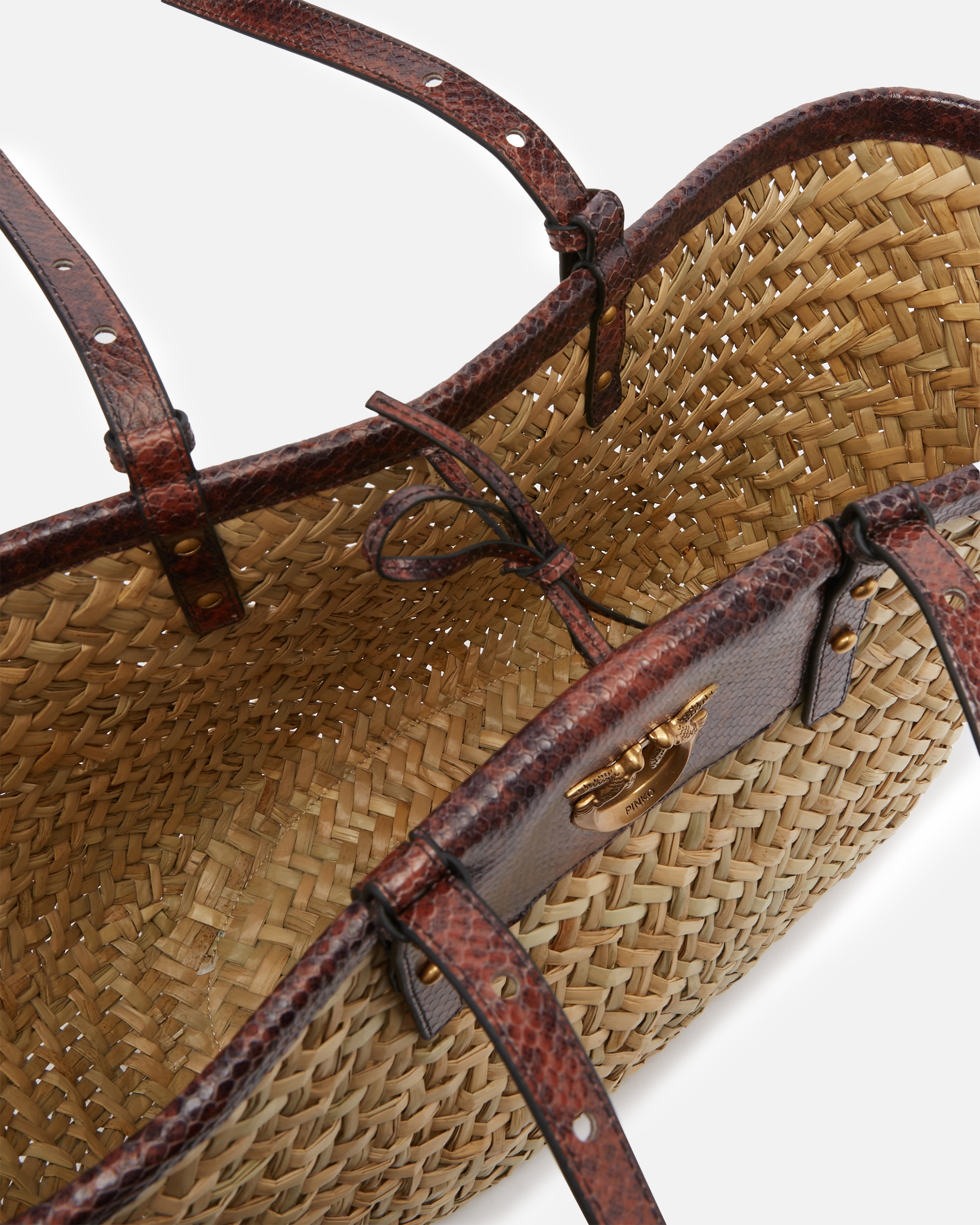 RAFFIA SHOPPER BAG WITH REPTILE-PRINT DETAILS - 4