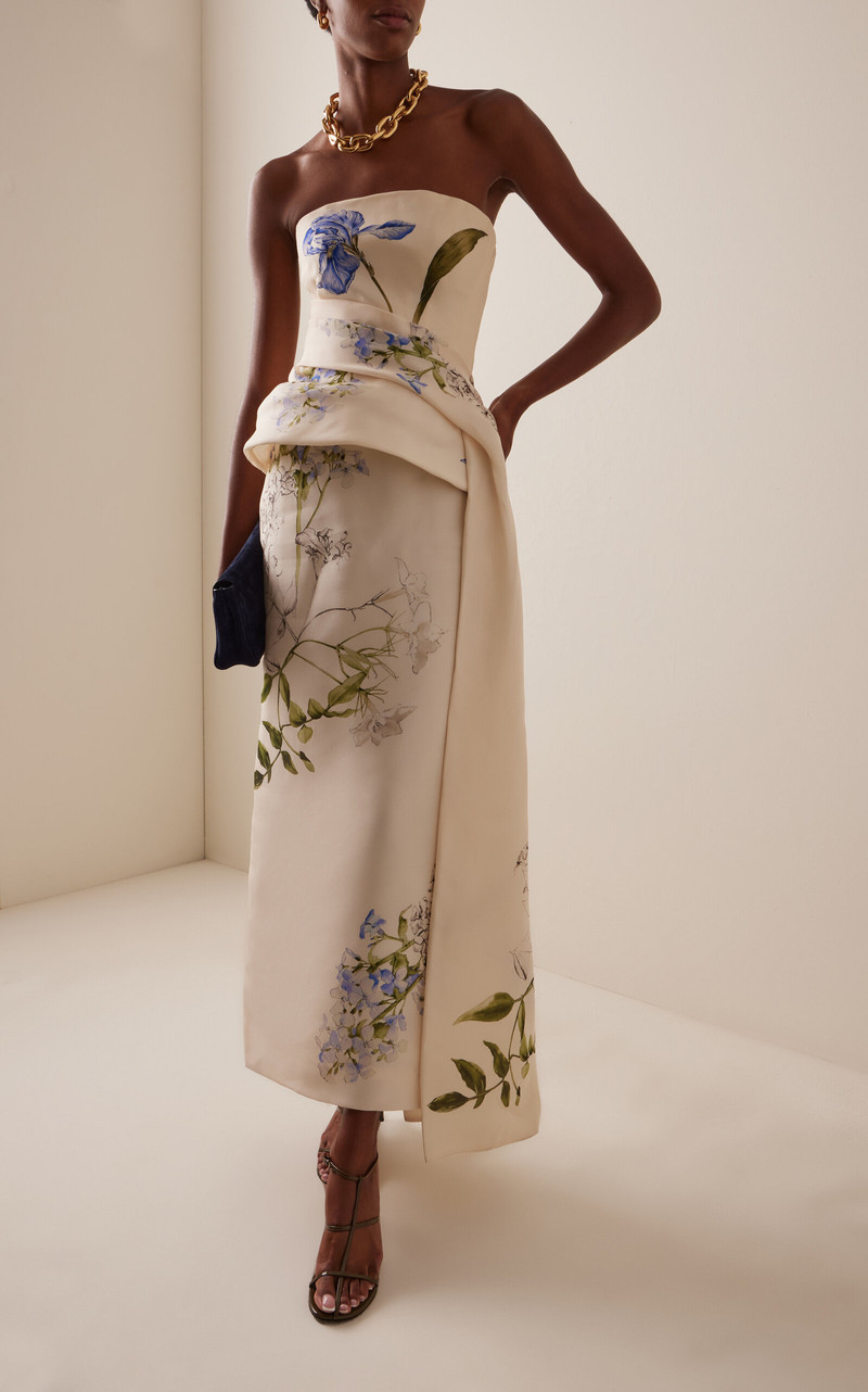 Strapless Draped Peplum Silk Gown multi 3