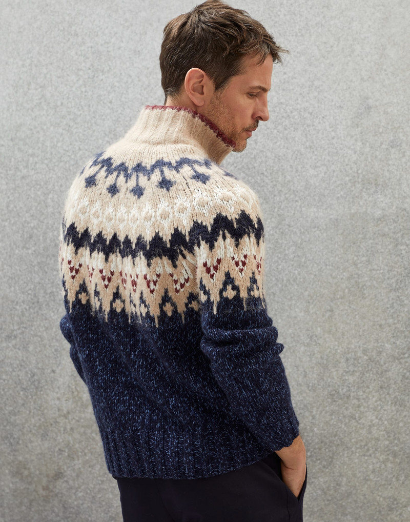 Brunello Cucinelli Handmade OPERA turtleneck cardigan in cashmere, alpaca and wool outlook