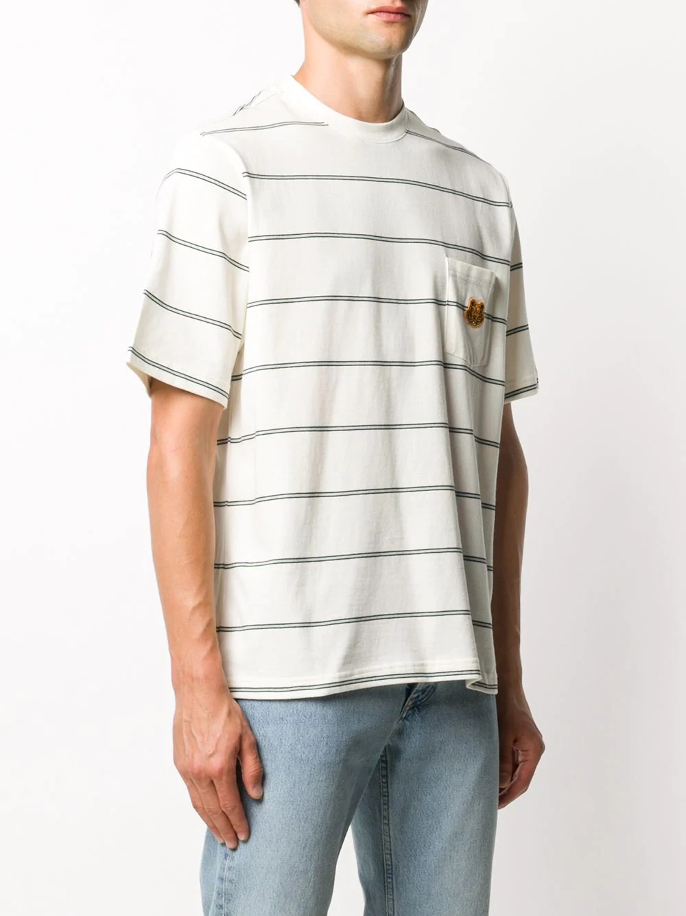 tiger-patch pocket striped T-shirt - 3