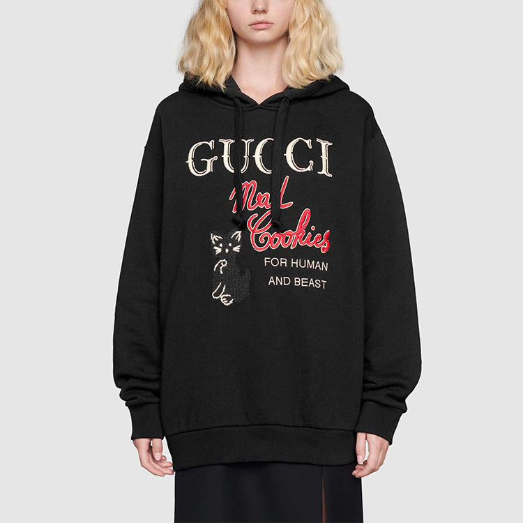 (WMNS) Gucci Mad Cookies Embroidered Hoodie 'Black' 615061-XJC0C-1082 - 3