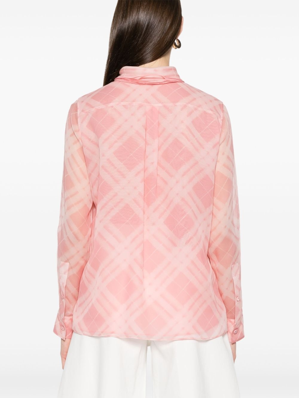 check-pattern silk blouse - 4