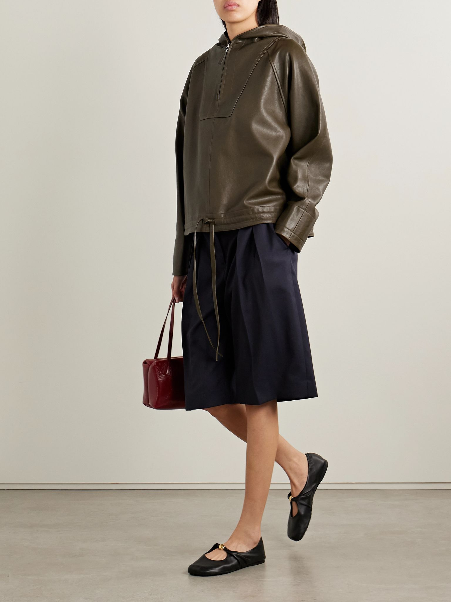 Leather hoodie Army green - 2