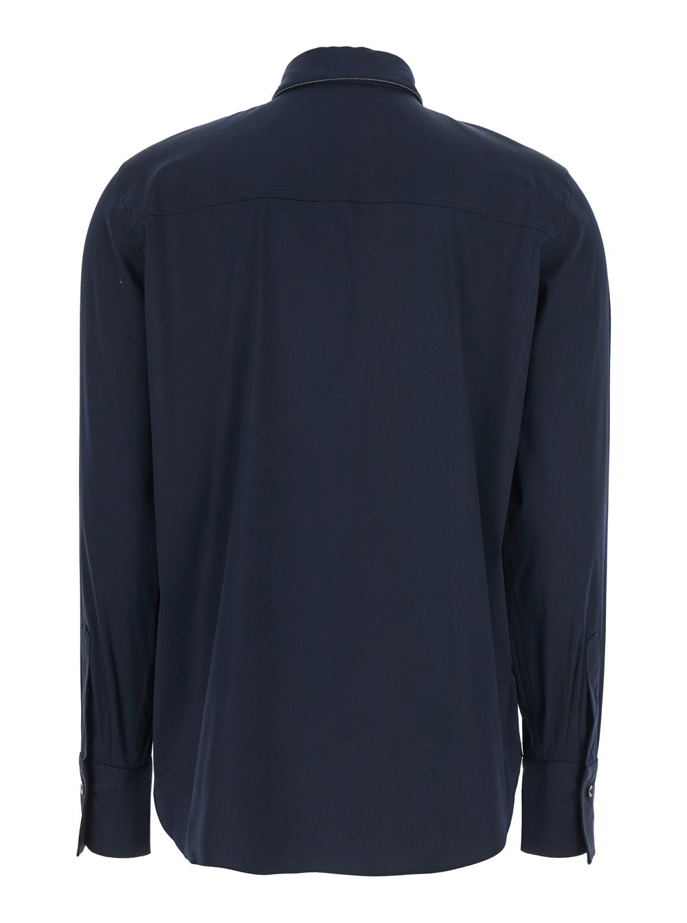 Brunello Cucinelli Women Blue Shirt With Pointed Collar And Monil Detail On The Collar In Cotton Ble - 2