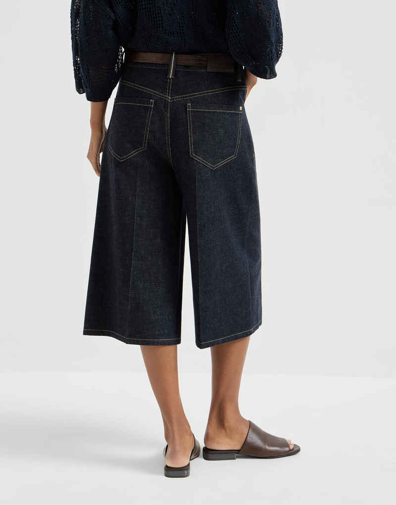 Brunello Cucinelli No-fade denim long Bermuda shorts with monili outlook