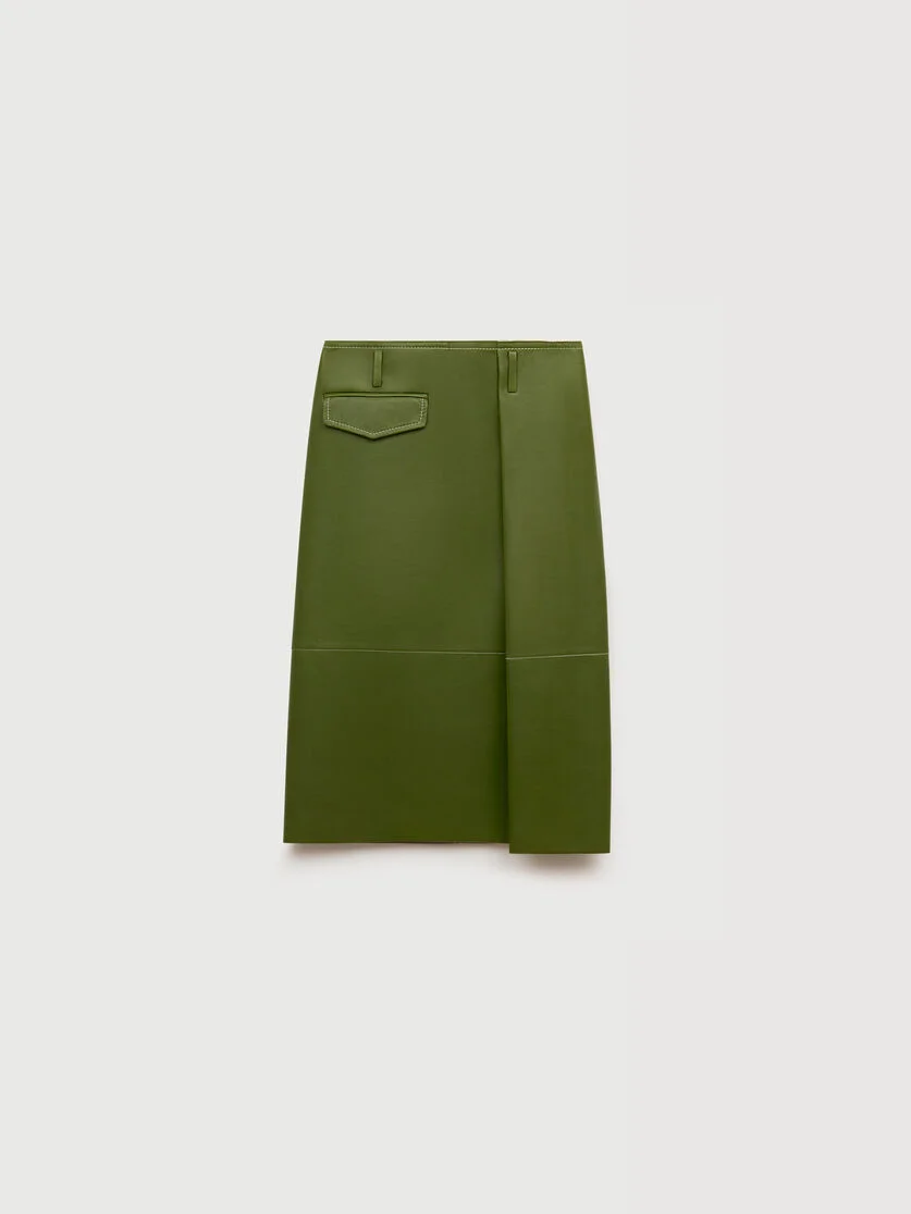 GREEN BONDED NAPPA LEATHER MIDI SKIRT WITH POCKET - 1