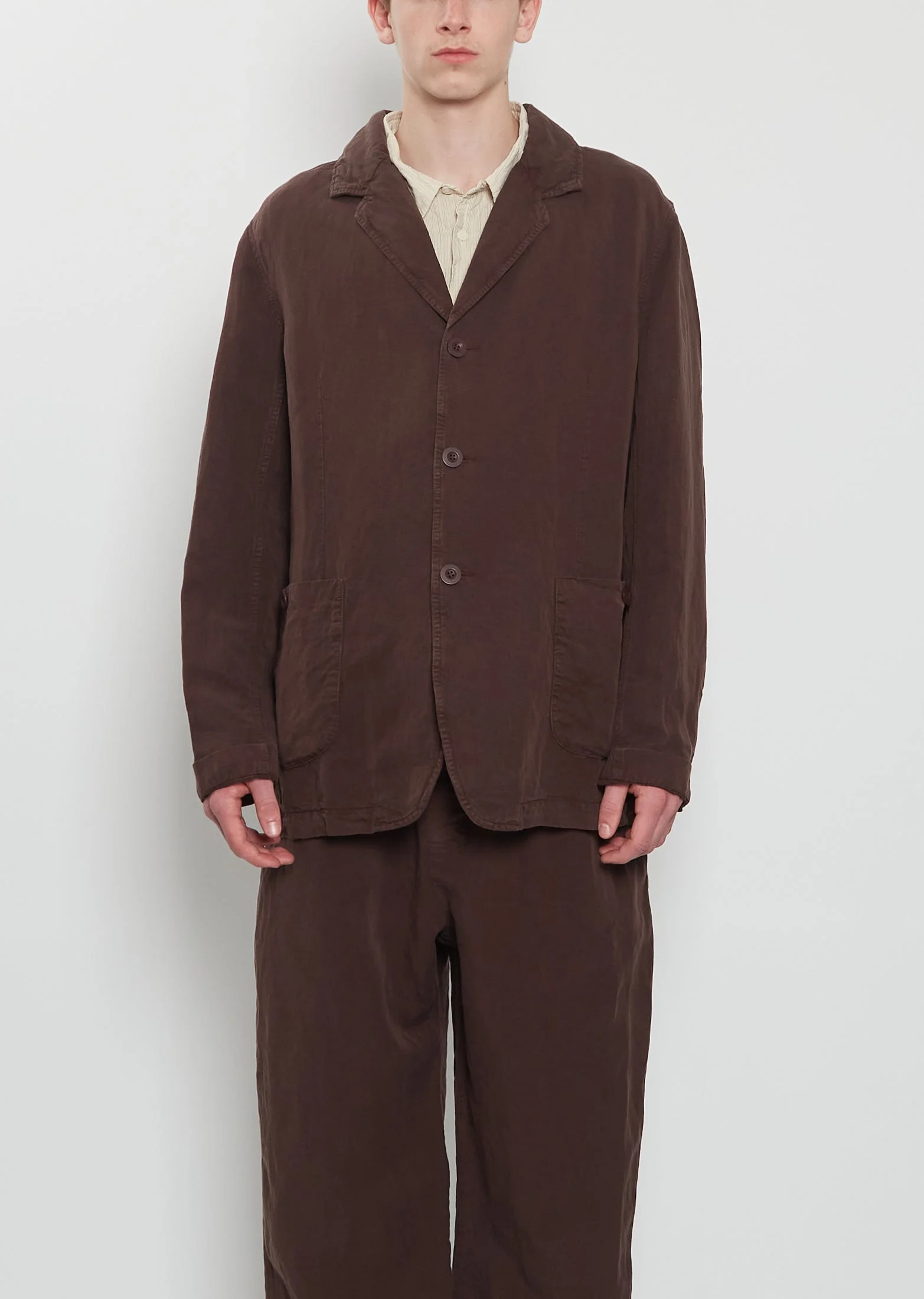 U Courte Linen Jacket — Brown - 1