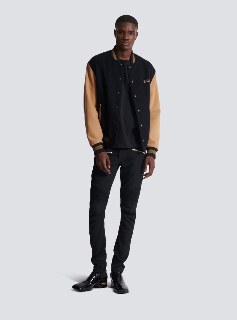 Balmain Two-tone wool and cashmere varsity jacket outlook