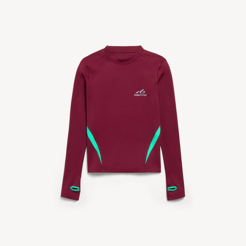 Men's Techwear Fitted Long Sleeve Top in Burgundy/aqua 1