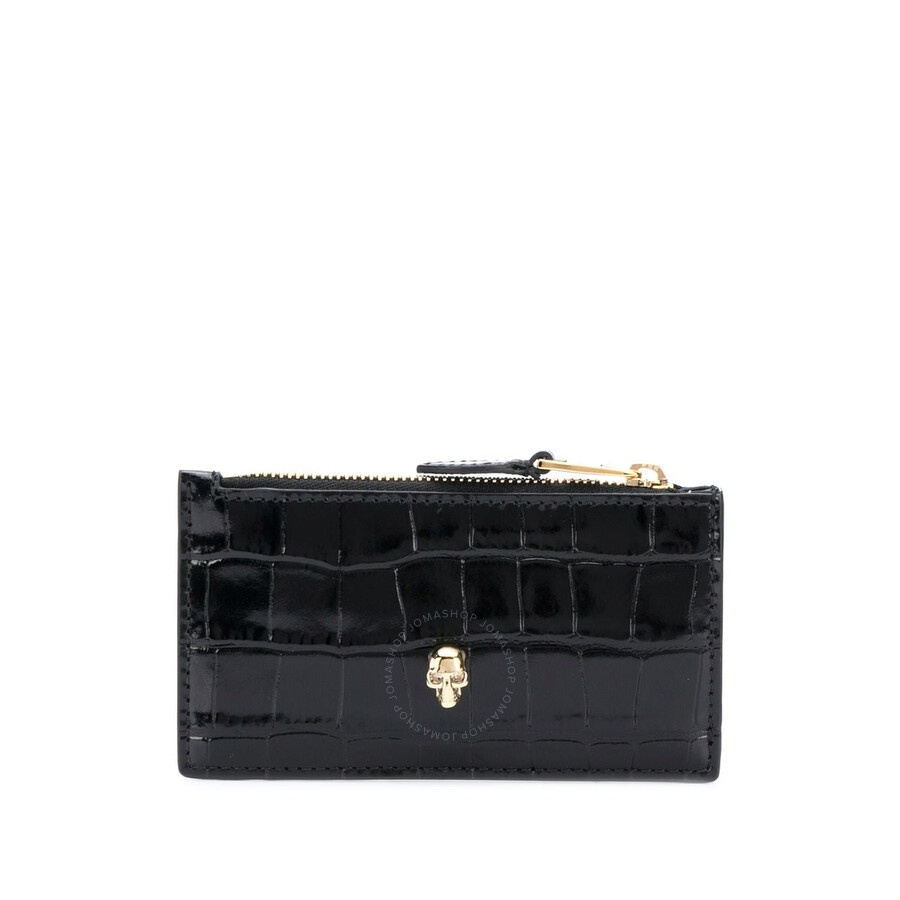 Alexander McQueen Ladies Skull Zip Card Holder in Black - 1