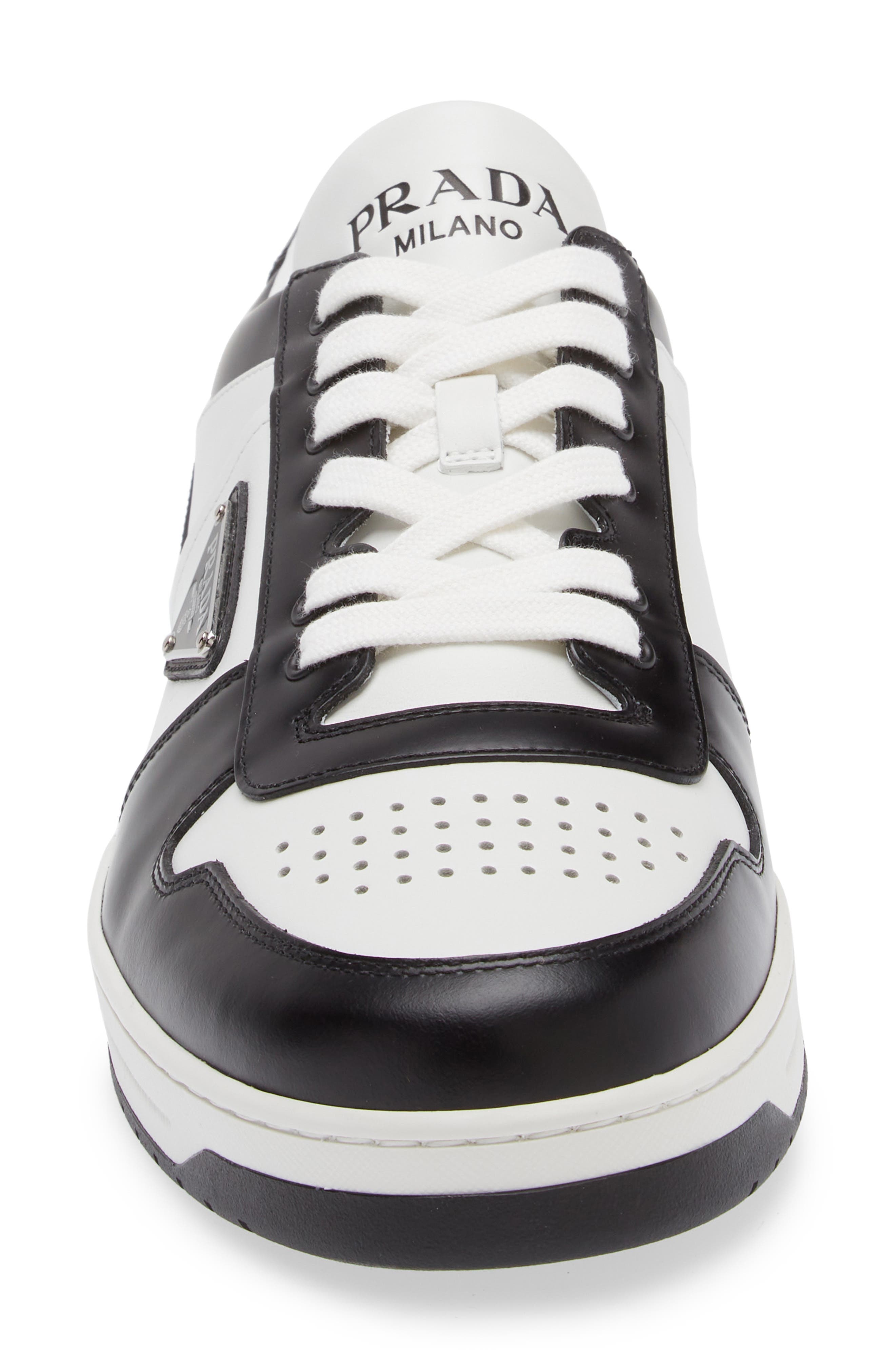 Prada Downtown Logo Low Top Sneaker in Bianco/Nero at Nordstrom - 4