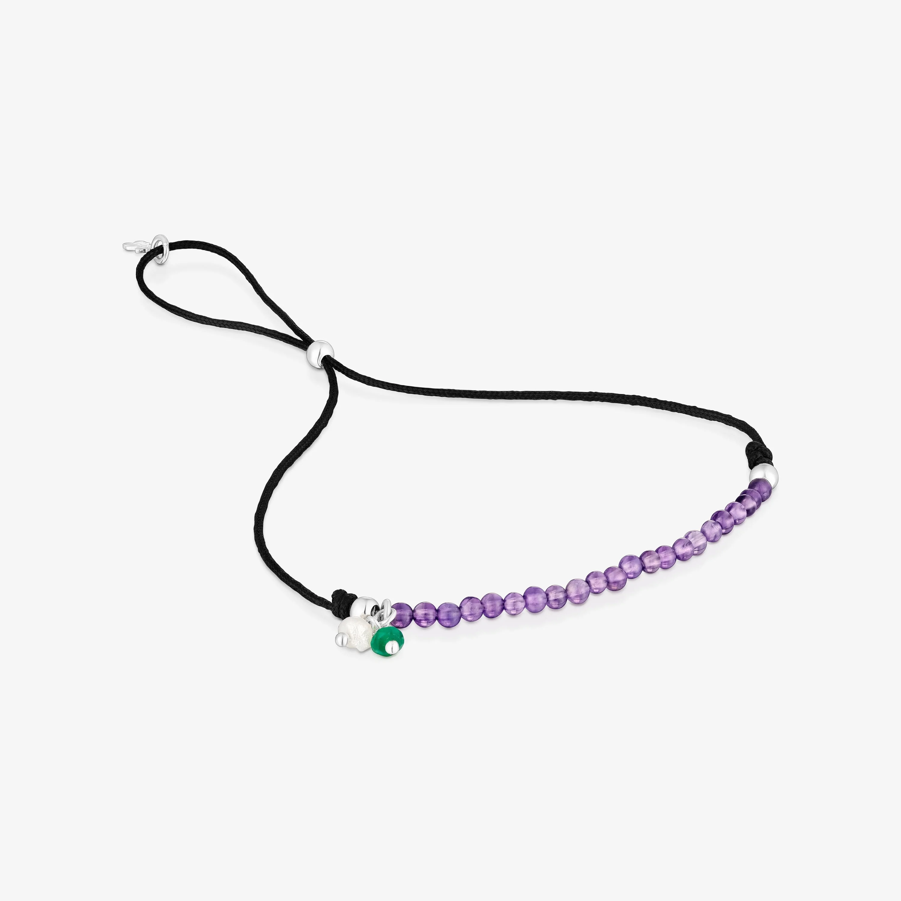 Black nylon Camille Bracelet with amethysts - 1