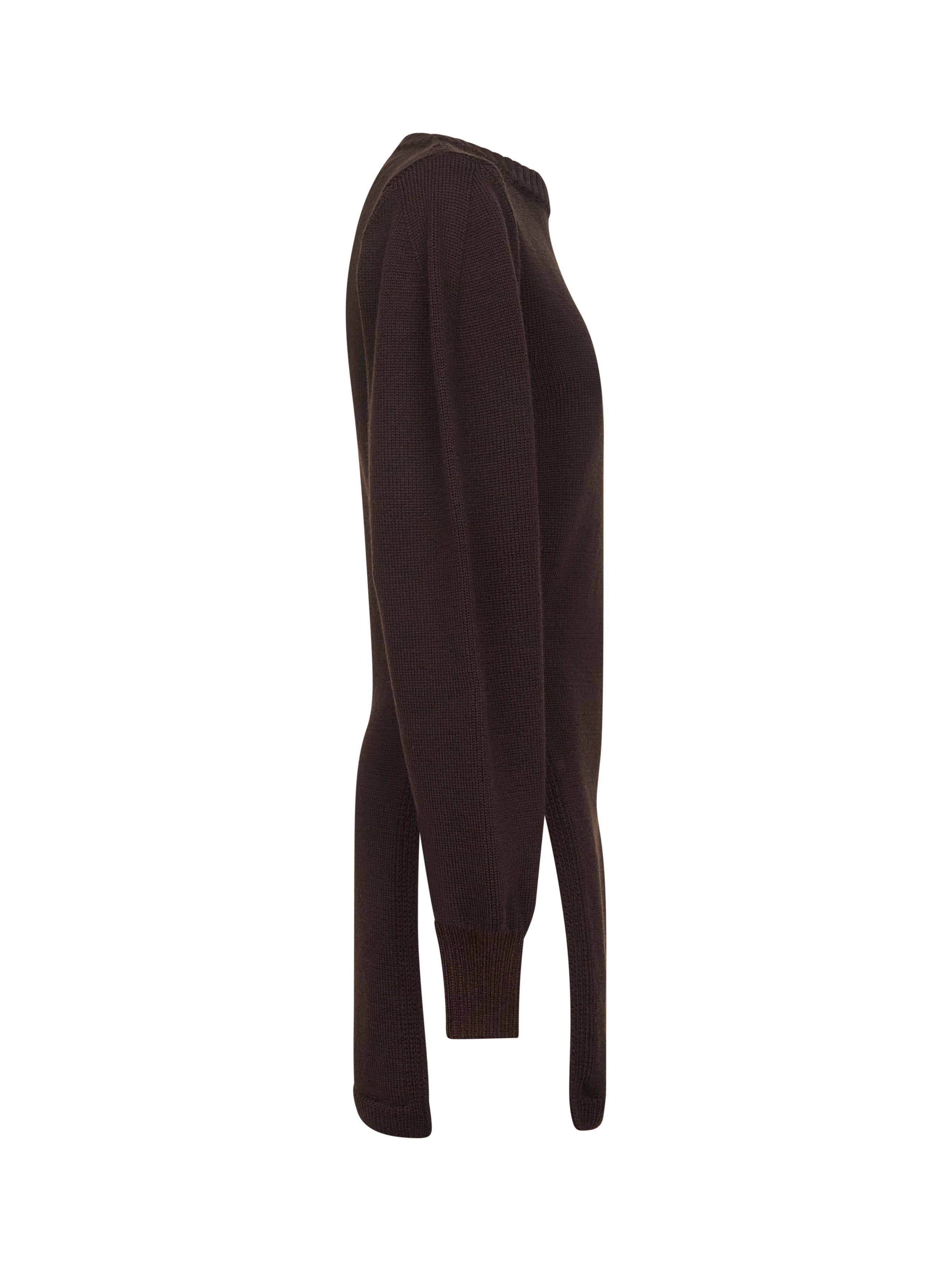Brown wool long sweater with slits - 3