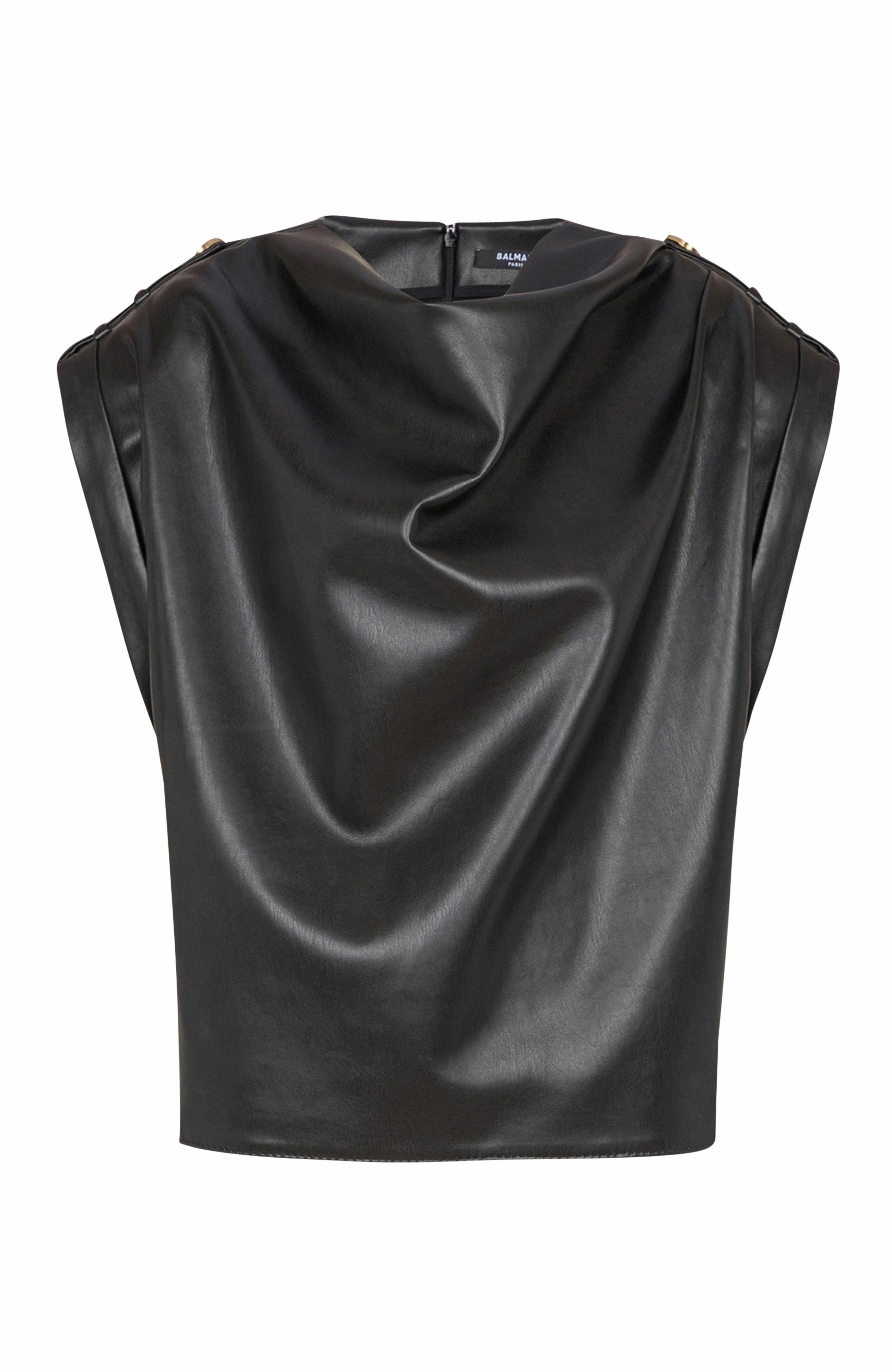 Balmain Faux leather draped top in Black at Nordstrom - 5