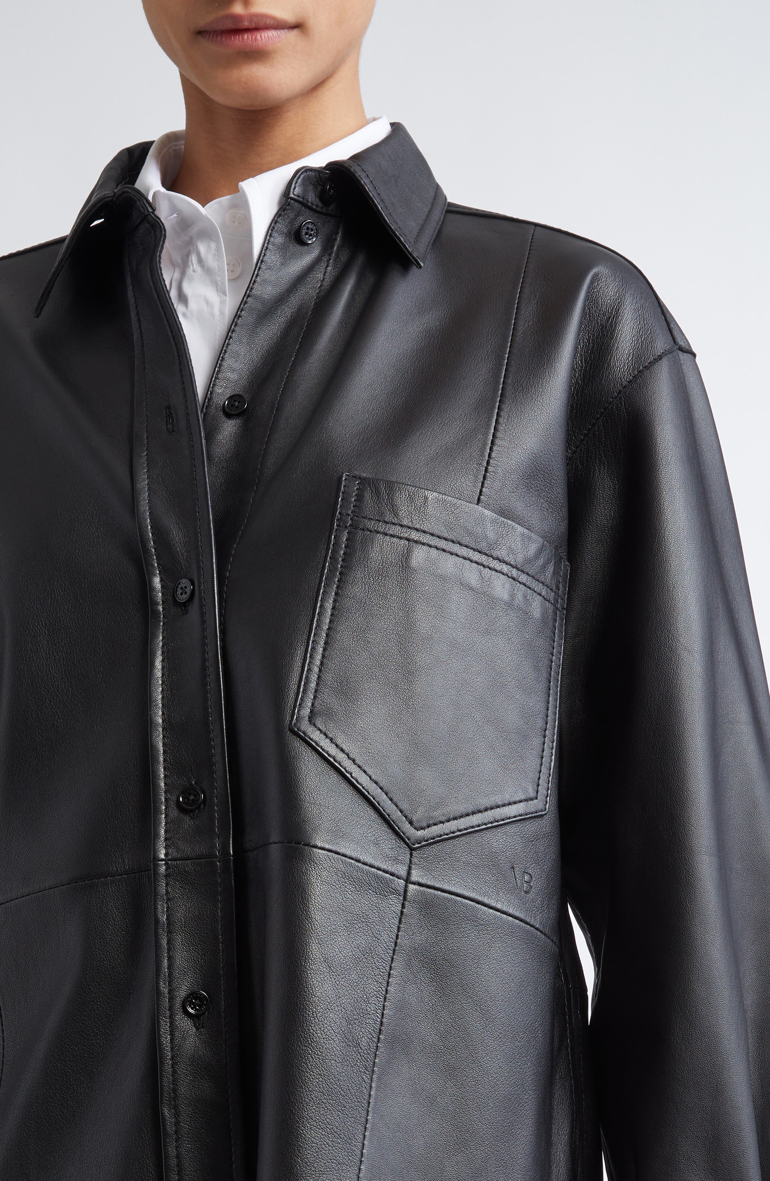 Victoria Beckham Oversize Leather Button-Up Shirt in Black at Nordstrom - 5